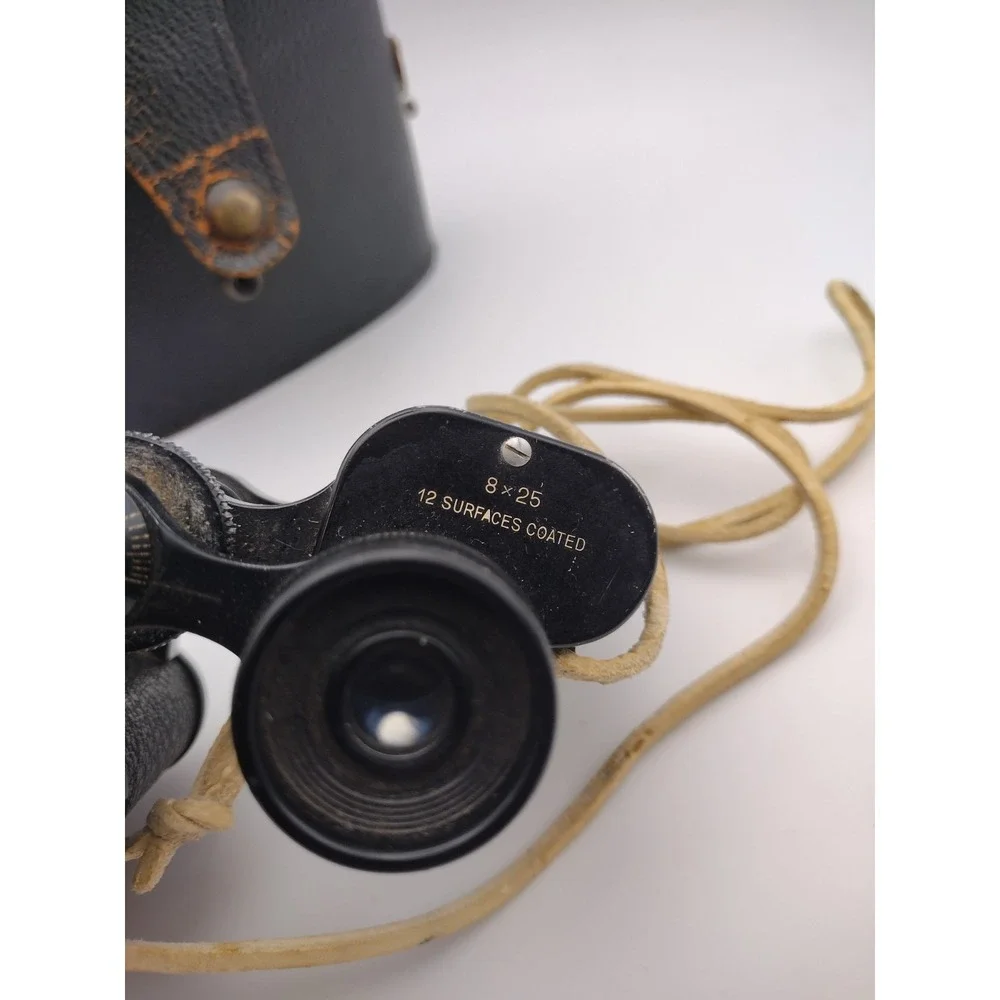 Vintage French H.V. Clement Paris Lightweight 8X25 Binoculars With Case